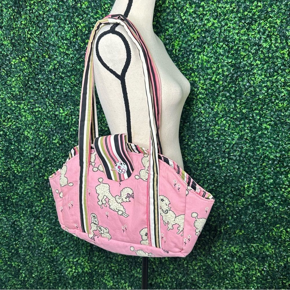VTG Pink Poodle Print Shoulder Bag Retro Kitsch Purse Y2K Novelty Canvas Tote
